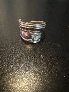 Sterling Silver Floral Spoon Ring - Silver Statement Ring Size 10